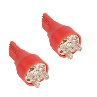 Izzó 12V  üvf.LED  5LED piros párban W2,1*9,5d T15 2432